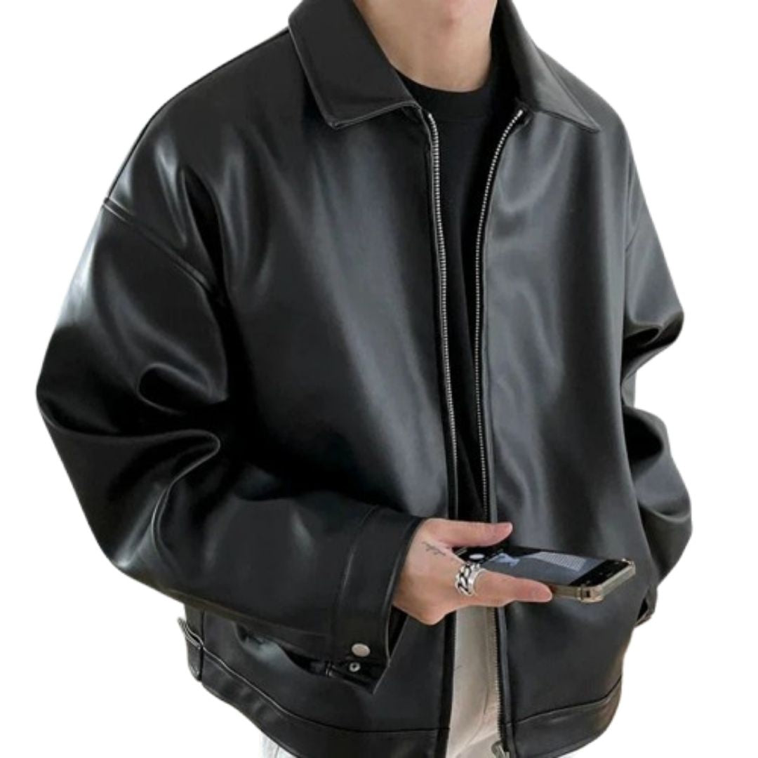 Grant | Men's Oversized Leather Jacket Biker Zip Up