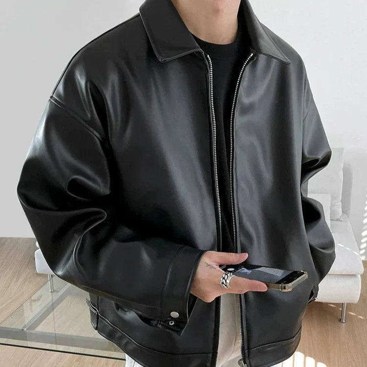 Grant | Men's Oversized Leather Jacket Biker Zip Up