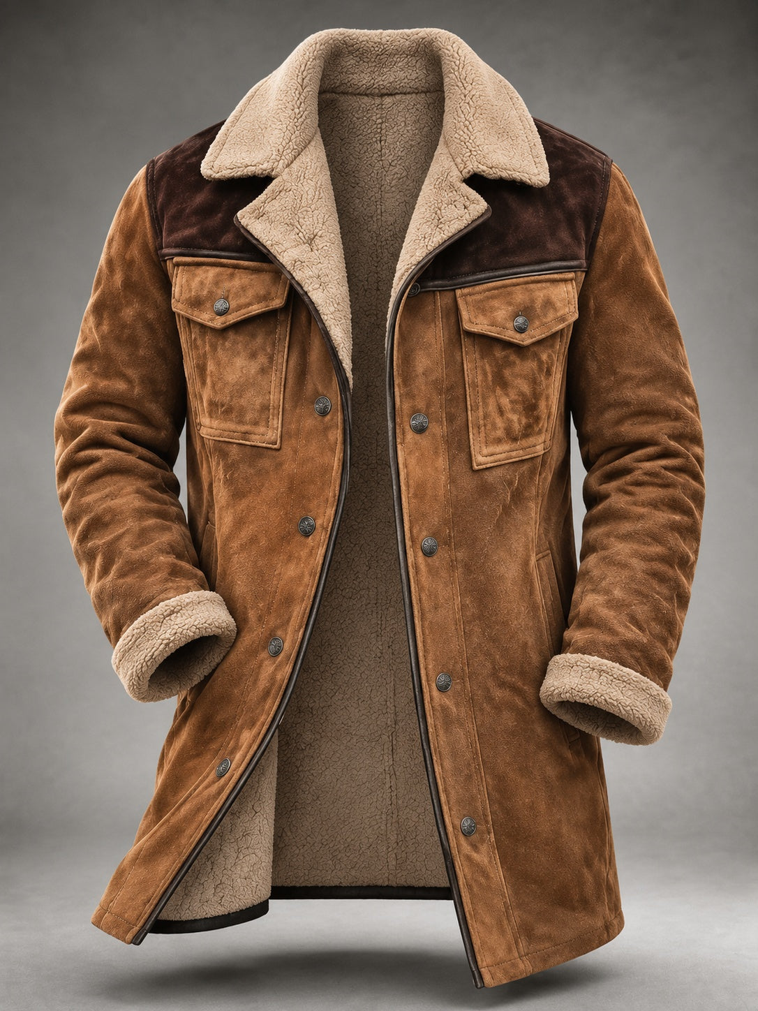 Henry | Men's Suede Shearling Jacket Winter Coat with Pockets