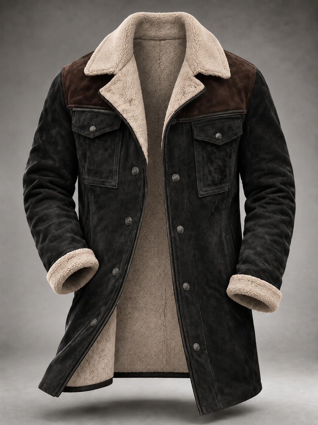 Henry | Men's Suede Shearling Jacket Winter Coat with Pockets