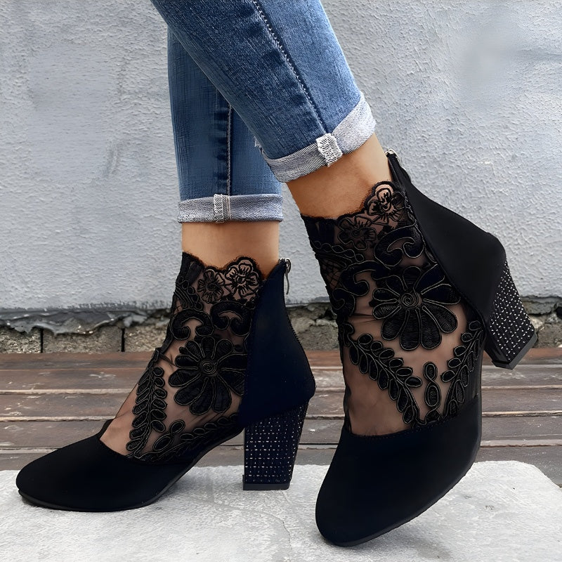 Isabella | Women's Lace Mesh Ankle Boots with Sparkle Heel