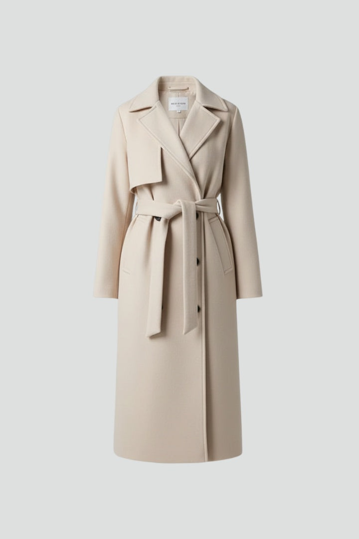 Brooke | Women's Long Wool Blend Coat Belted Lapel Collar