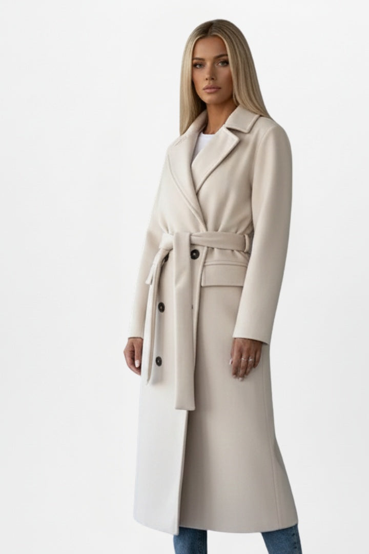 Brooke | Women's Long Wool Blend Coat Belted Lapel Collar