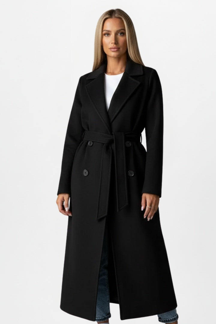 Brooke | Women's Long Wool Blend Coat Belted Lapel Collar