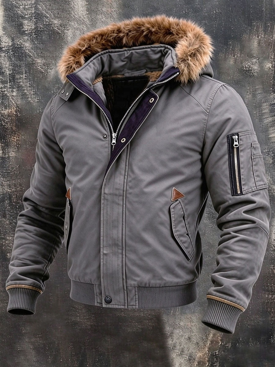 James | Men's Fleece-Lined Winter Jacket with Faux Fur Hood