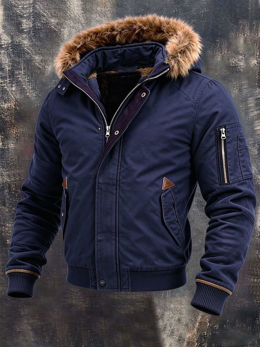 James | Men's Fleece-Lined Winter Jacket with Faux Fur Hood