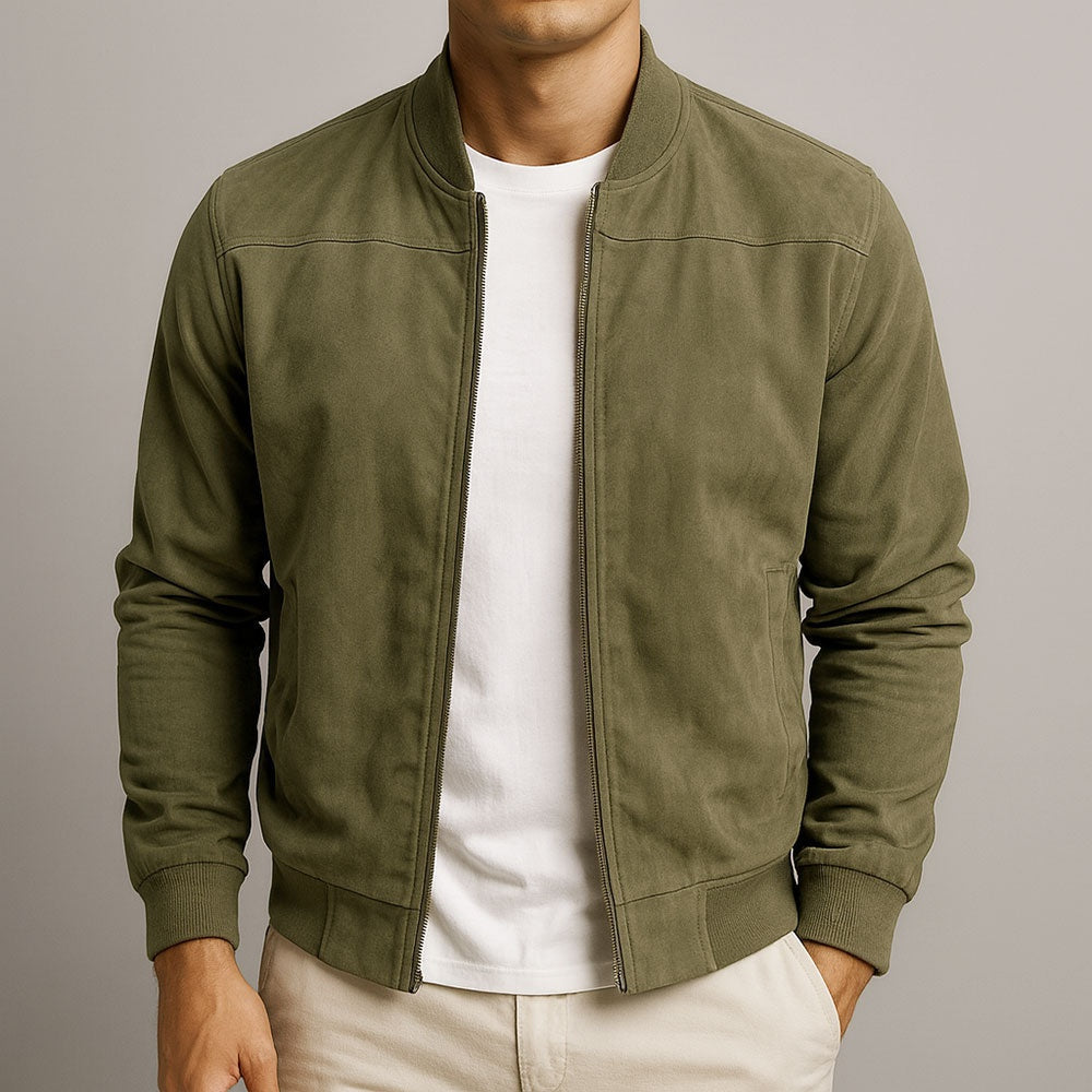 James | Men's Suede Bomber Jacket with Ribbed Cuffs Zip-Up