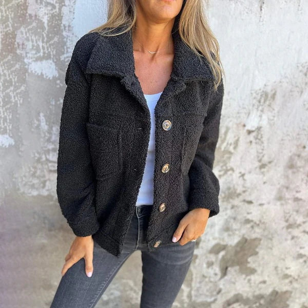 Quinn | Women's Sherpa Jacket Button Up Lapel Teddy Coat