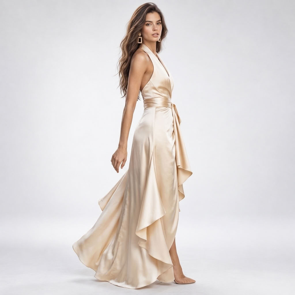 Layla | Women's Satin Halter Evening Gown High Low Hem