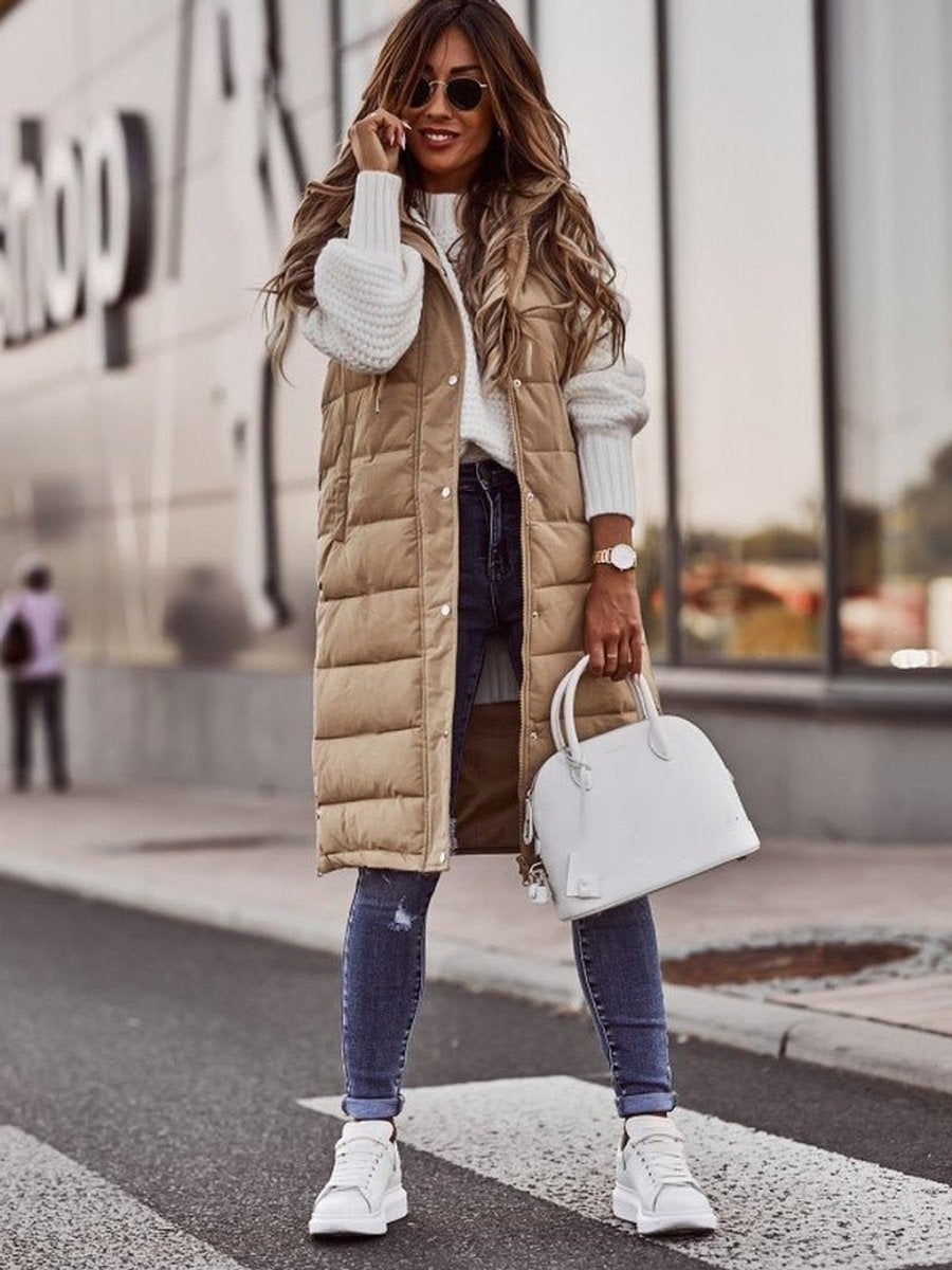 Molly | Women's Long Puffer Vest Hooded Sleeveless