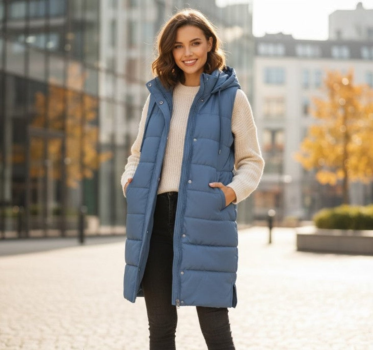 Molly | Women's Long Puffer Vest Hooded Sleeveless