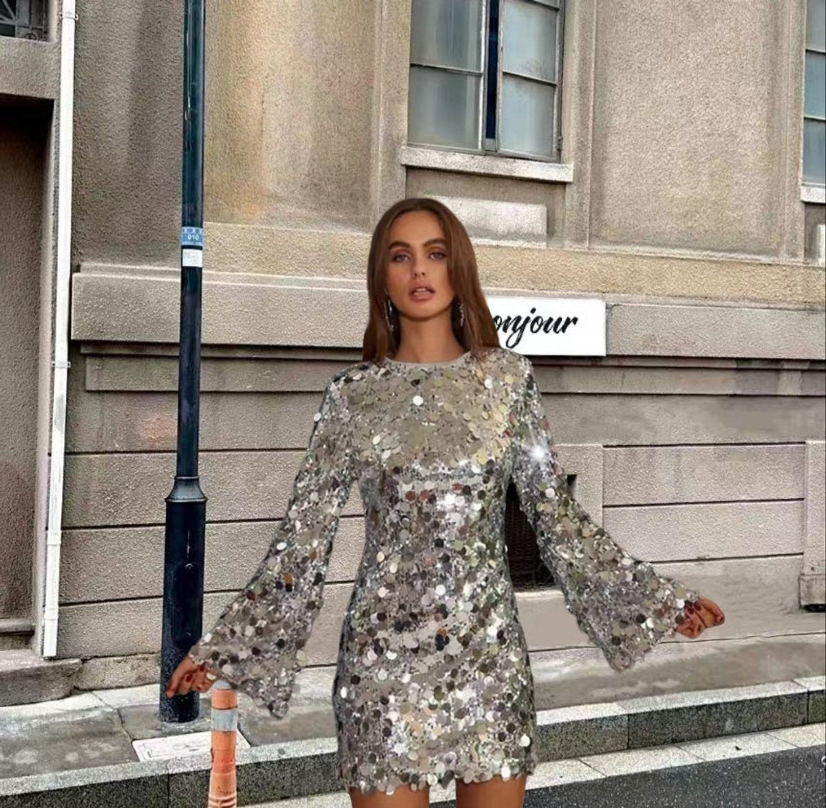 Madison | Women's Long Sleeve Sequin Cocktail Dress Mini