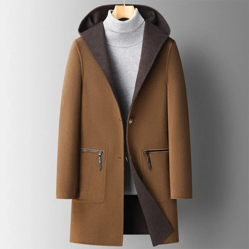 Xavier | Men's Hooded Wool Coat Double Faced Winter Overcoat