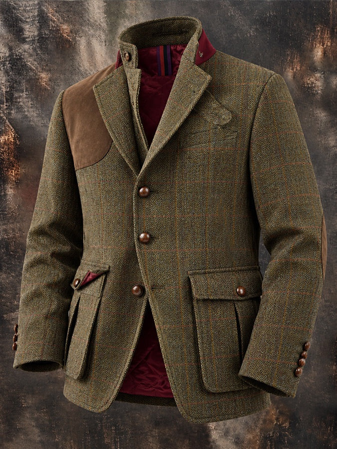 Michael | Men's Herringbone Tweed Winter Jacket with Elbow Patches