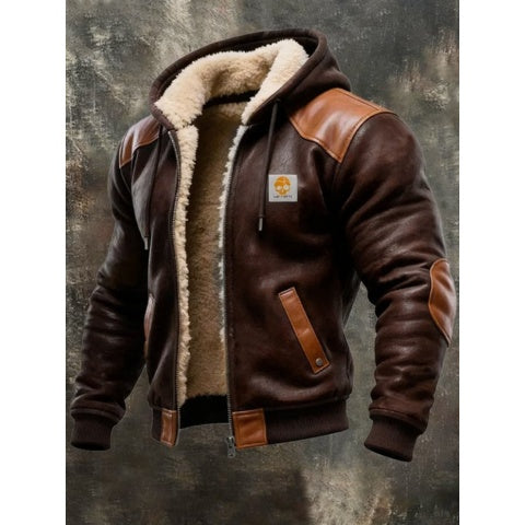 Tristan | Men's Hooded Leather Jacket Sherpa Lined