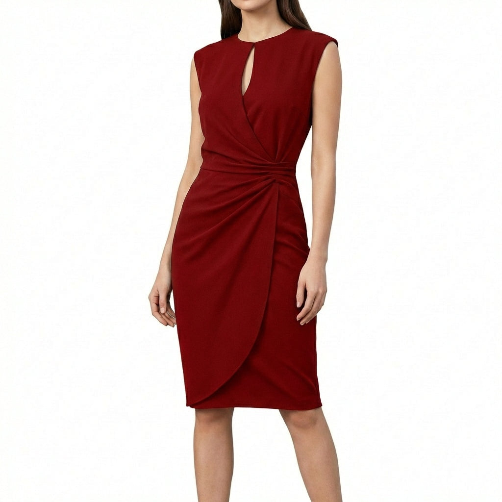 Nora | Women's Draped Cocktail Dress Sleeveless Keyhole Neck
