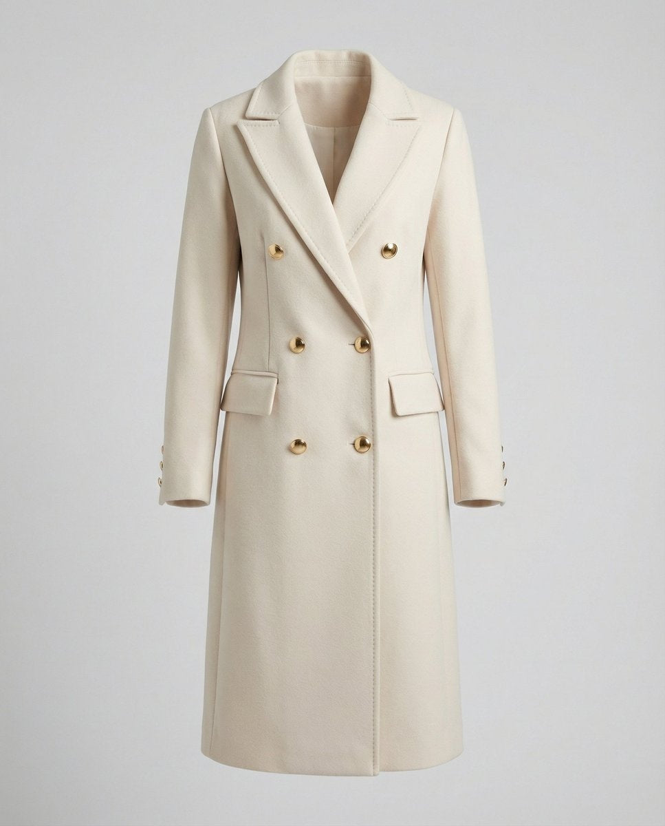 Emilia | Women's Long Wool Blend Coat Double Breasted Structured Lapel
