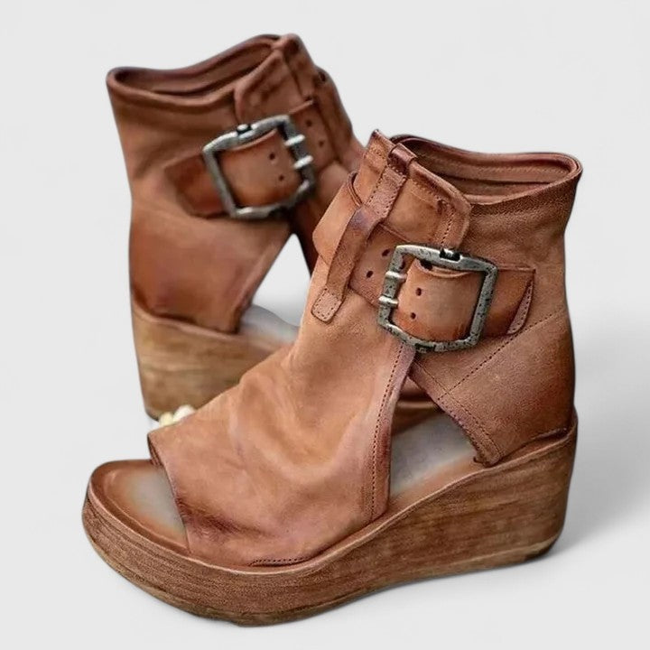Sophie | Women's Leather Western Boots Wedge Heel Buckle