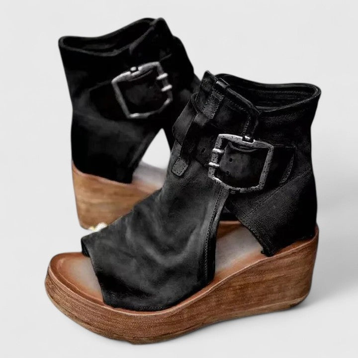Sophie | Women's Leather Western Boots Wedge Heel Buckle