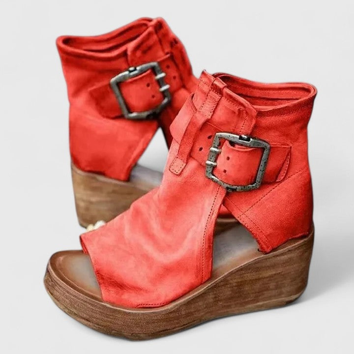 Sophie | Women's Leather Western Boots Wedge Heel Buckle