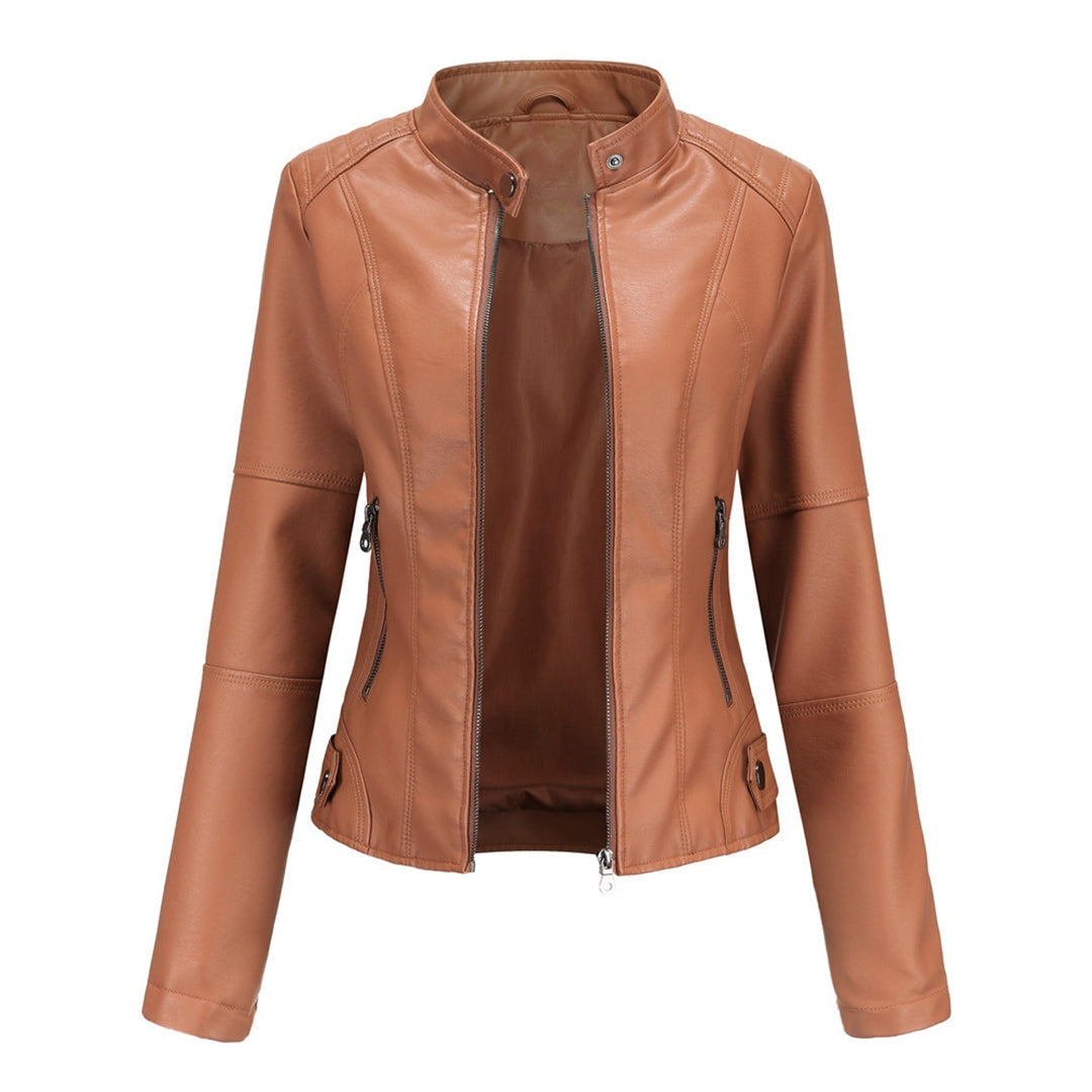 Eva | Women's Faux Leather Moto Jacket Mandarin Collar Zip