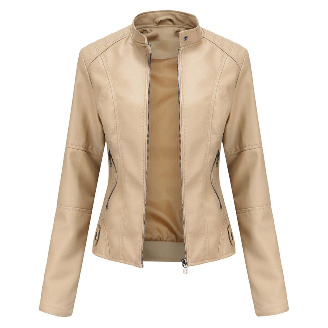 Eva | Women's Faux Leather Moto Jacket Mandarin Collar Zip