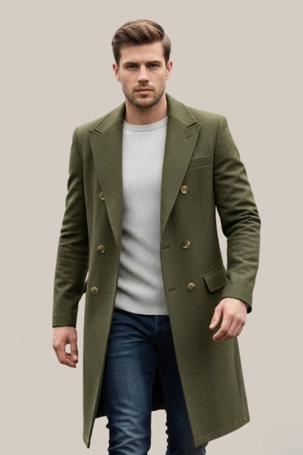 Declan | Men's Long Wool Blend Coat Double Breasted Overcoat