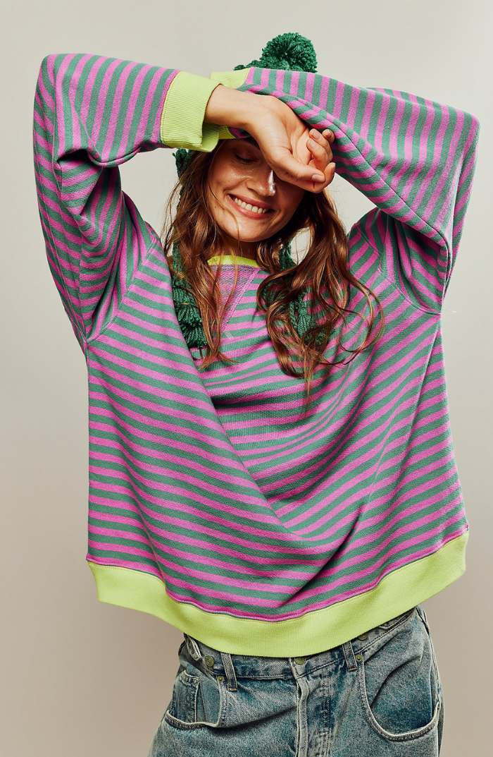 Adeline | Women's Oversized Striped Sweatshirt Crew Neck Long Sleeve