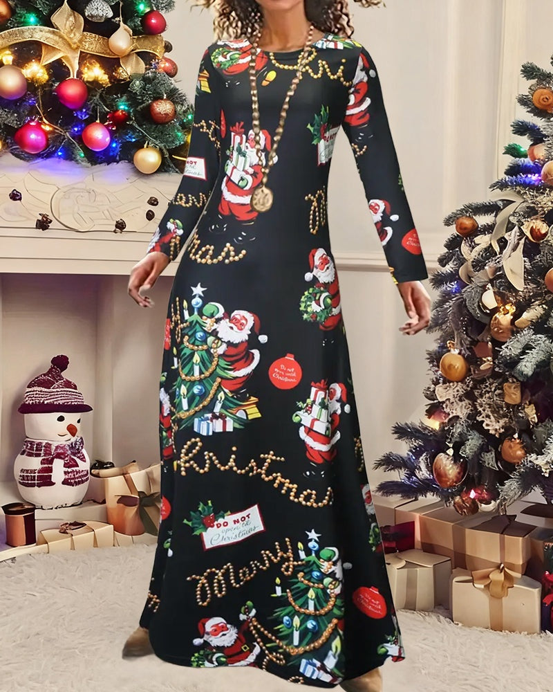 Nora | Women's Christmas Dress Long Sleeve Maxi Cotton Blend