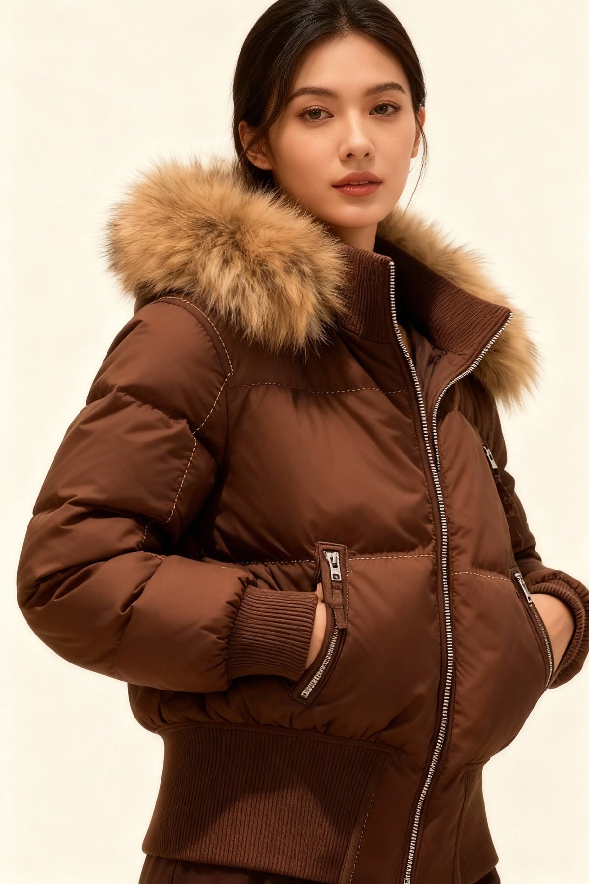 Ashley | Women's Puffer Jacket Faux Fur Hood