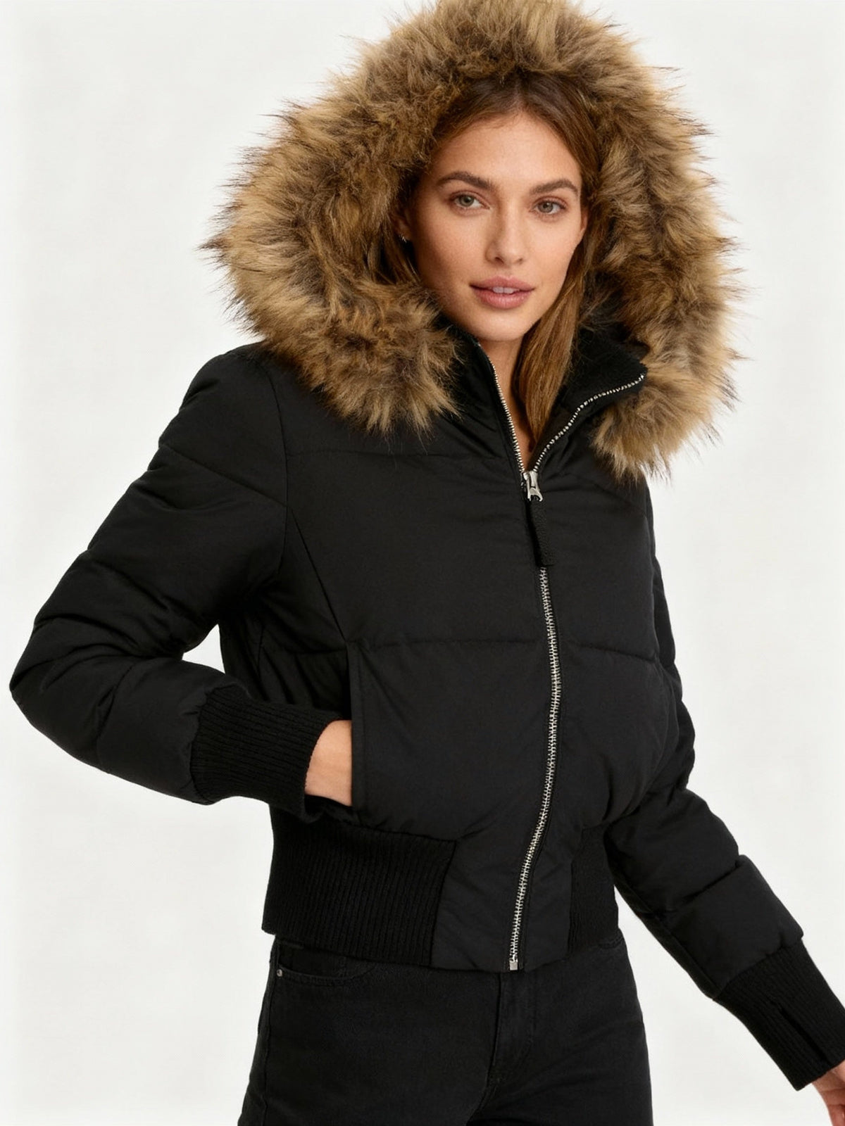 Ashley | Women's Puffer Jacket Faux Fur Hood