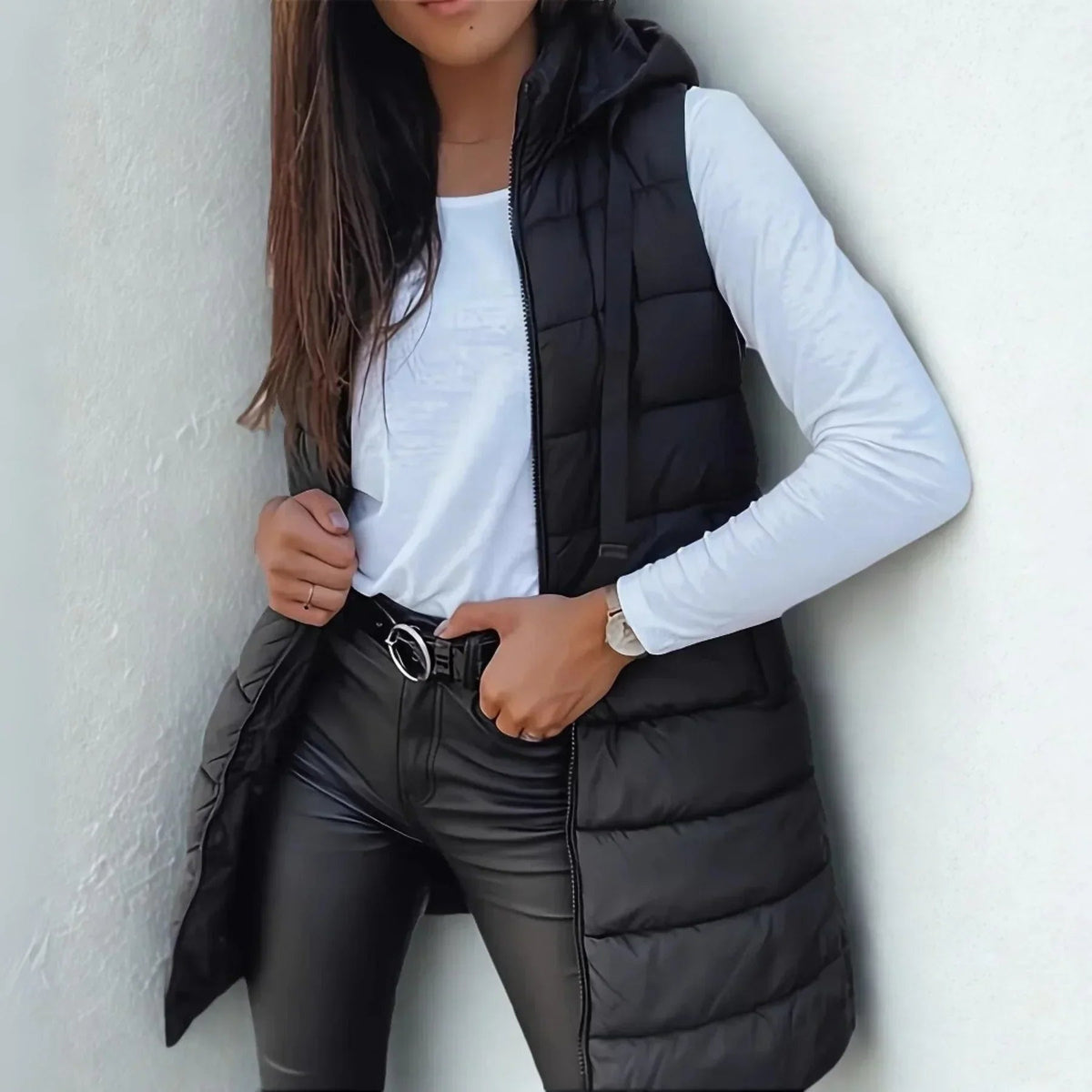 Brooke | Women's Long Puffer Vest Hooded Sleeveless
