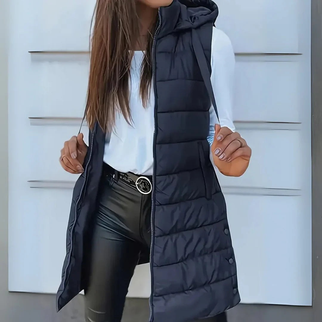 Brooke | Women's Long Puffer Vest Hooded Sleeveless