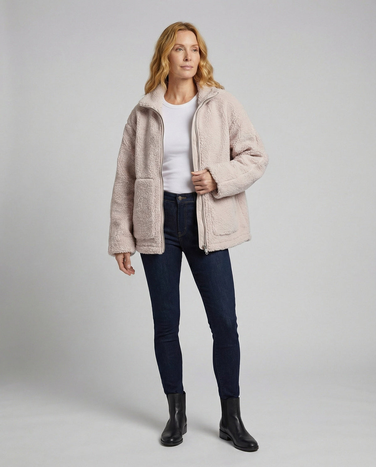 Paisley | Women's Fluffy Teddy Coat Zip-Up with High Collar