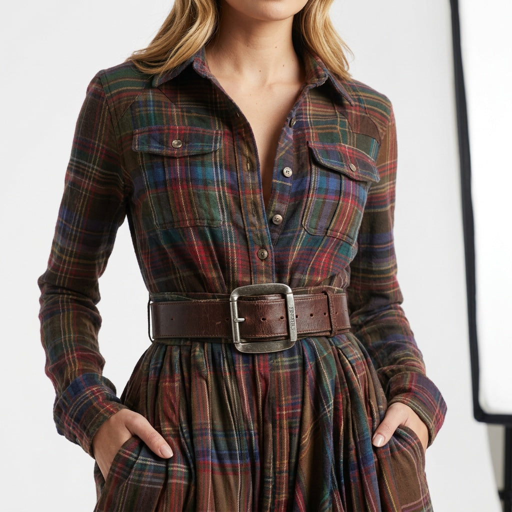 Riley | Women's Long Sleeve Plaid Dress Maxi Winter Wedding Guest