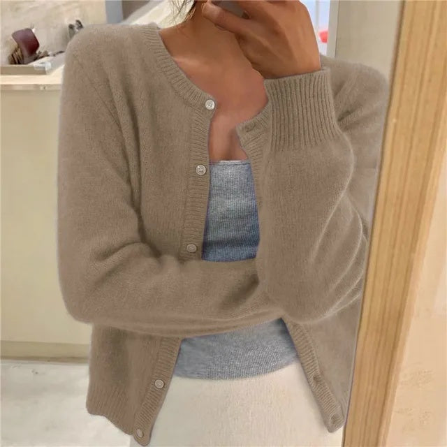 Zoe | Women's Soft Knit Cardigan Crew Neck Button Up