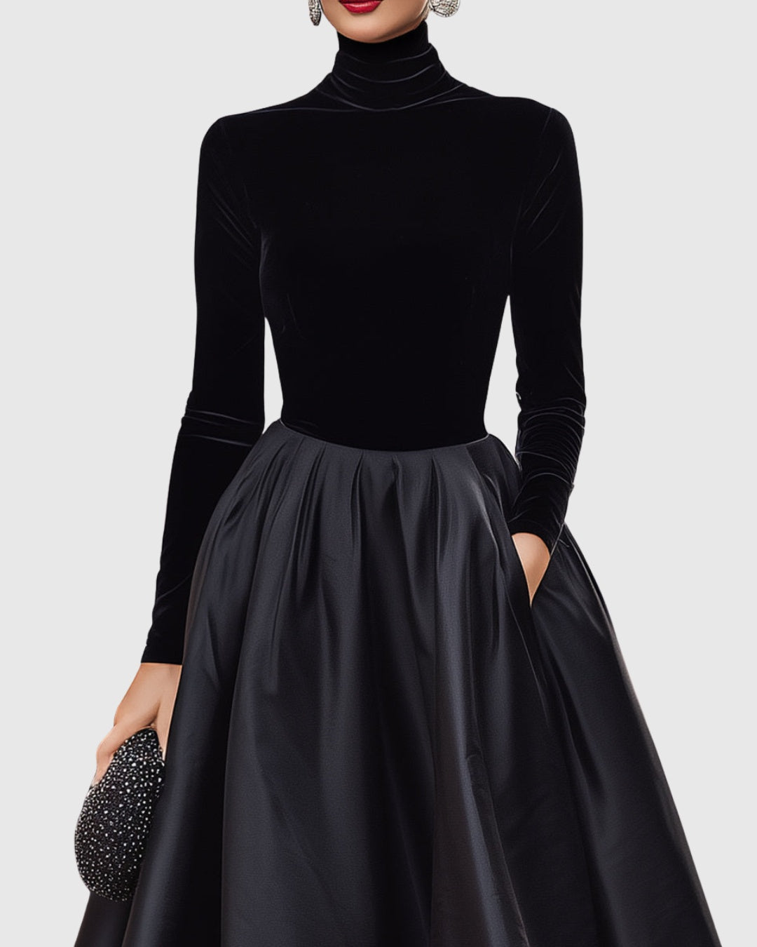 Penelope | Women's Long Sleeve Velvet Cocktail Dress with Pockets