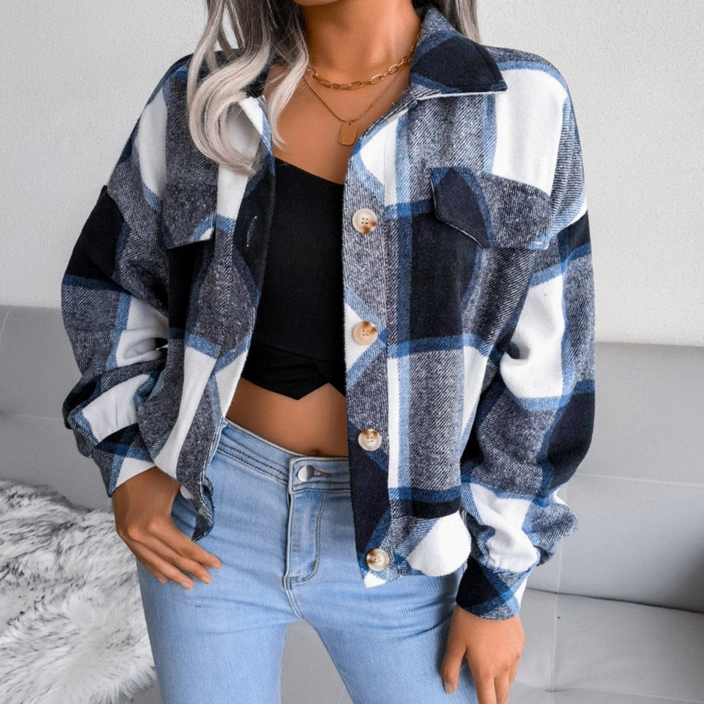 Penelope | Women's Oversized Checkered Cardigan Knit Flannel Shacket