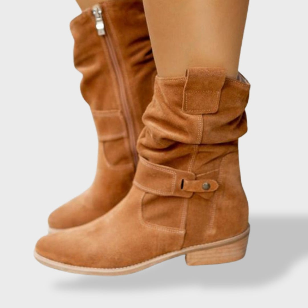 Cecilia | Women's Suede Cowboy Boots Slouchy Mid Calf Western