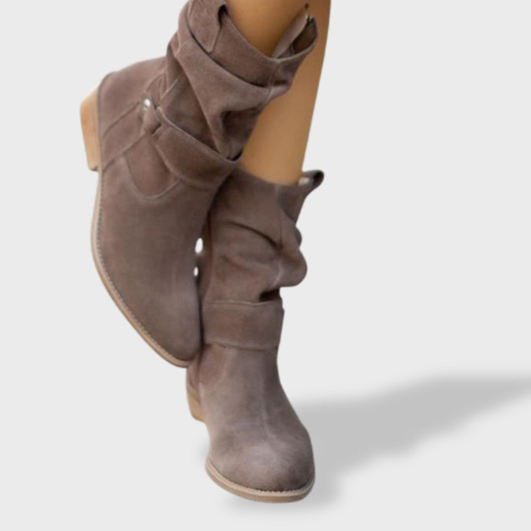 Cecilia | Women's Suede Cowboy Boots Slouchy Mid Calf Western