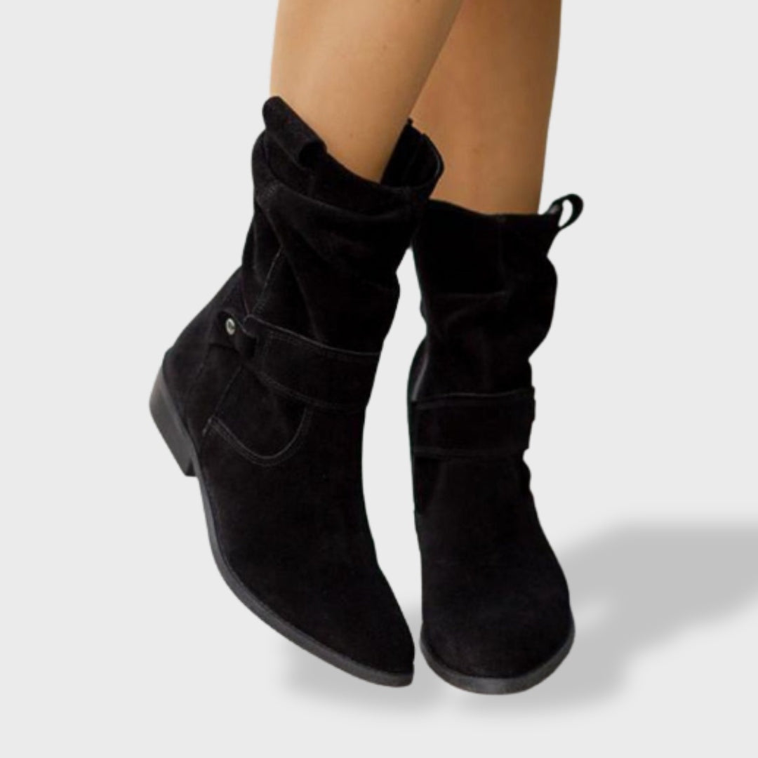 Cecilia | Women's Suede Cowboy Boots Slouchy Mid Calf Western