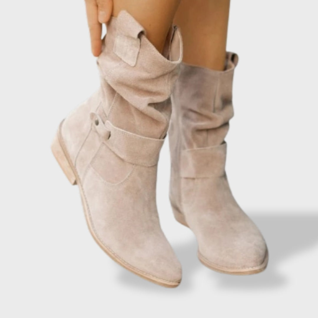 Cecilia | Women's Suede Cowboy Boots Slouchy Mid Calf Western