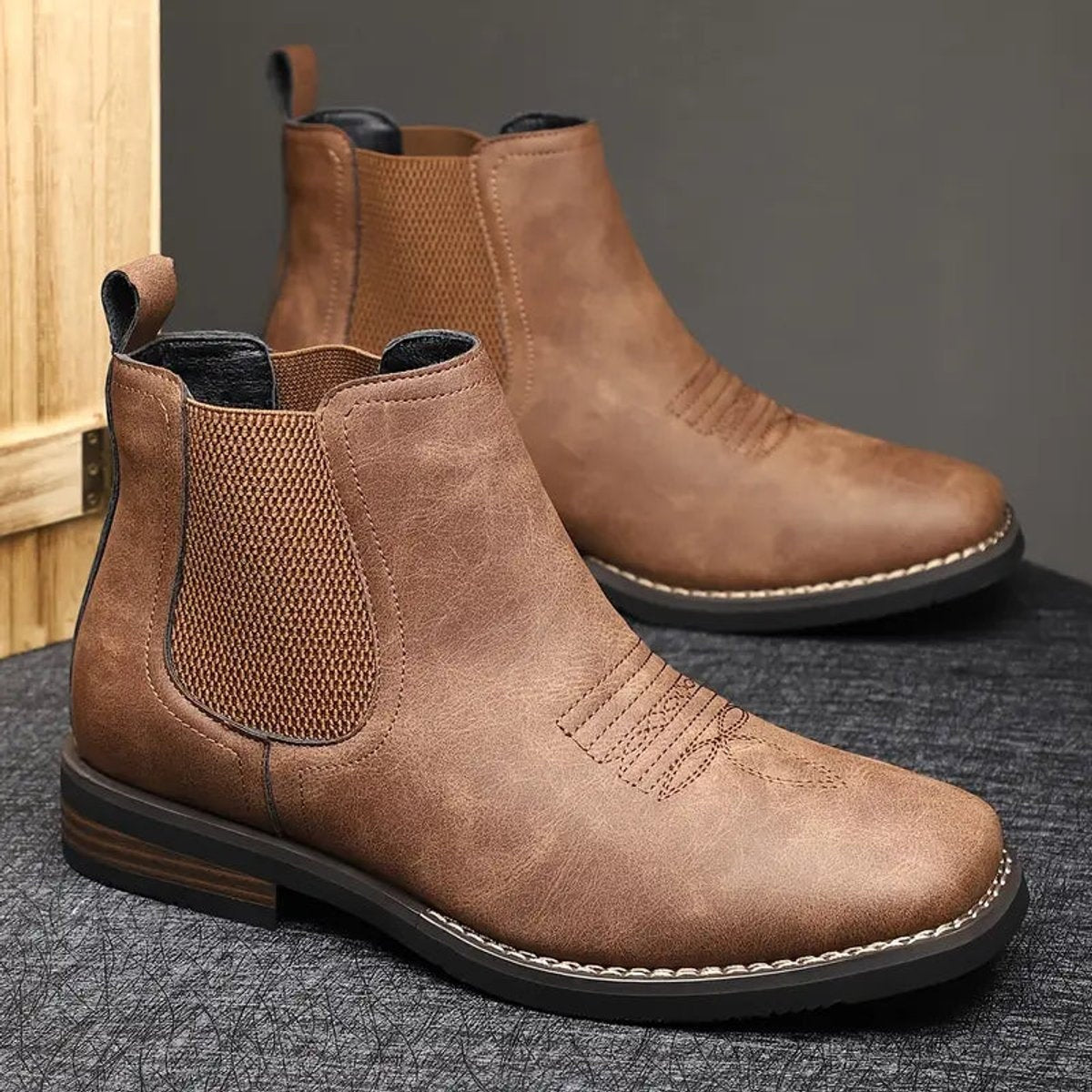 Connor | Men's Faux Leather Chelsea Boots Slip On Block Sole