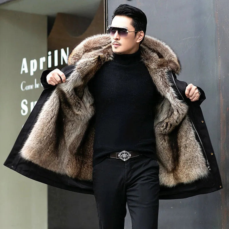 Beau | Men's Long Faux Fur Parka Coat Warm Lined