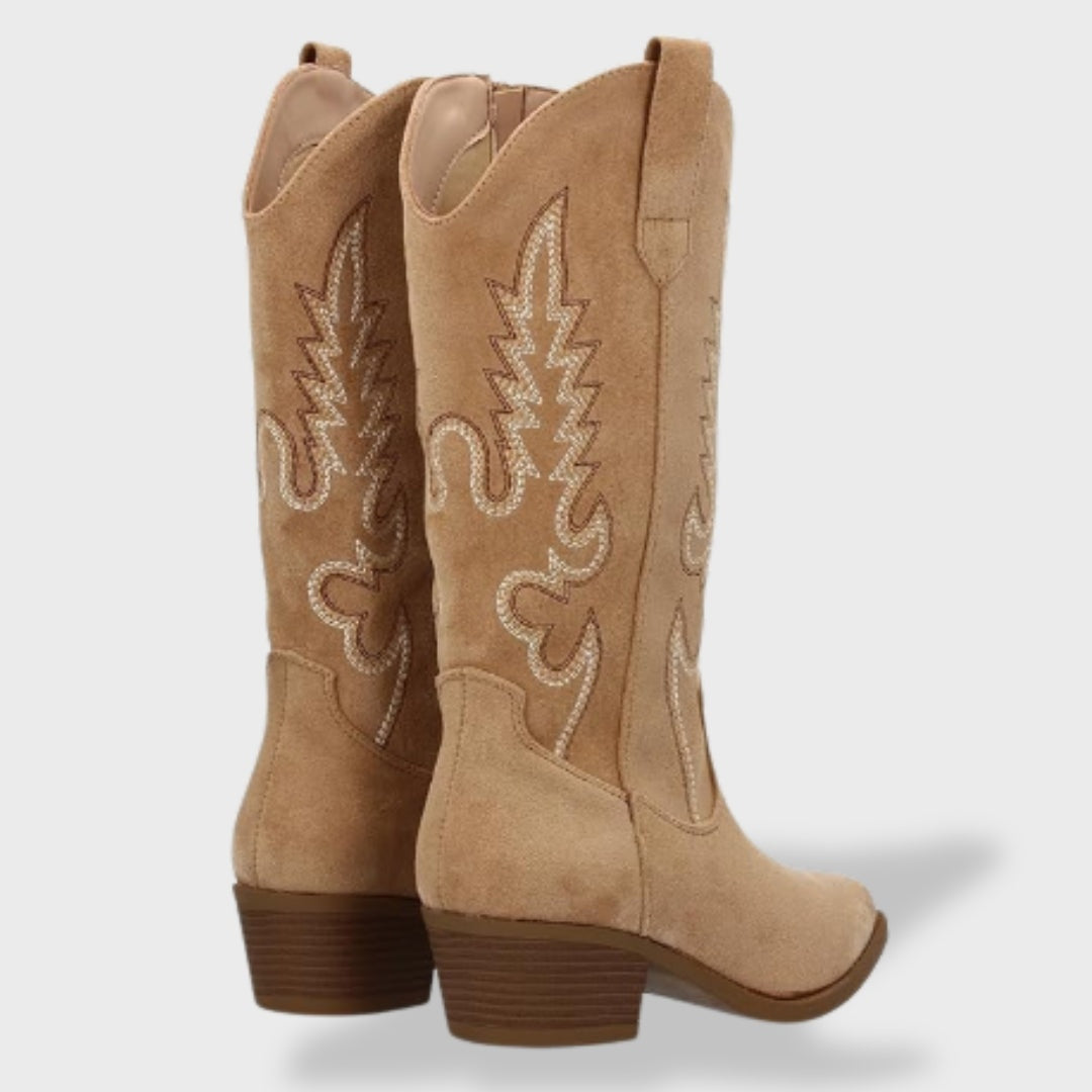 Melody | Women's Suede Tall Cowboy Boots Western Embroidery