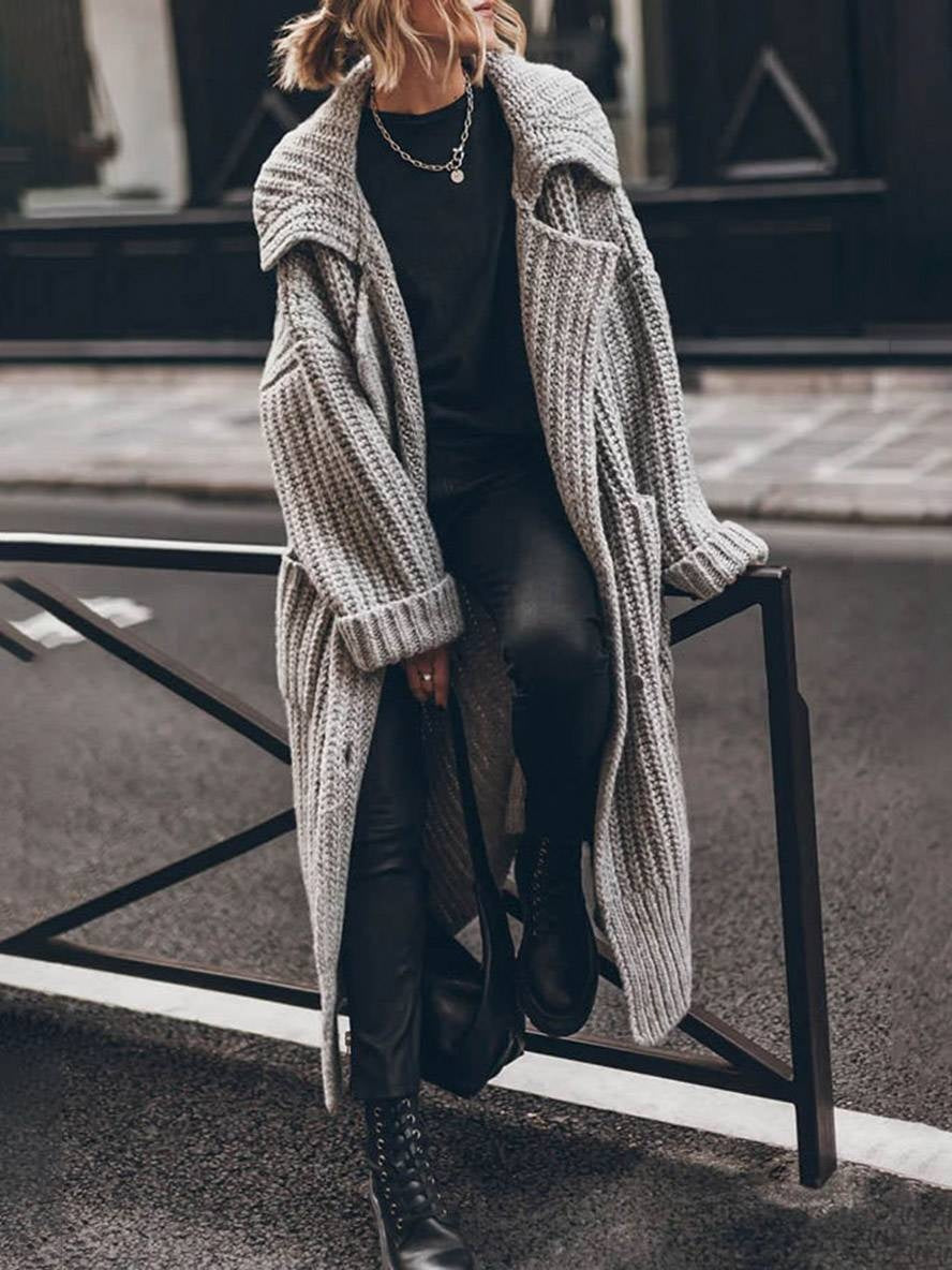 Eleanor | Women's Oversized Chunky Knit Long Cardigan Lapel