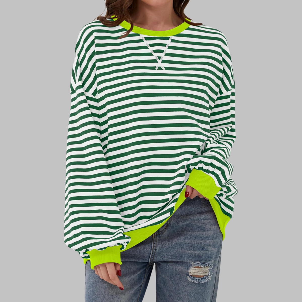Alexa | Women's Striped Crewneck Sweatshirt Oversized Long Sleeve