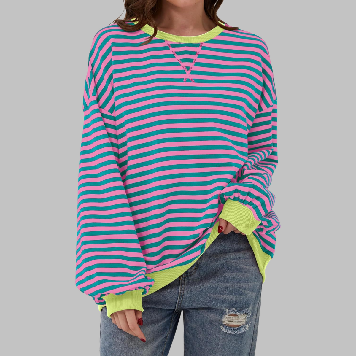 Alexa | Women's Striped Crewneck Sweatshirt Oversized Long Sleeve