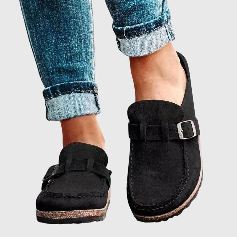 Rylee | Women's Suede Clogs Mules with Buckle Strap