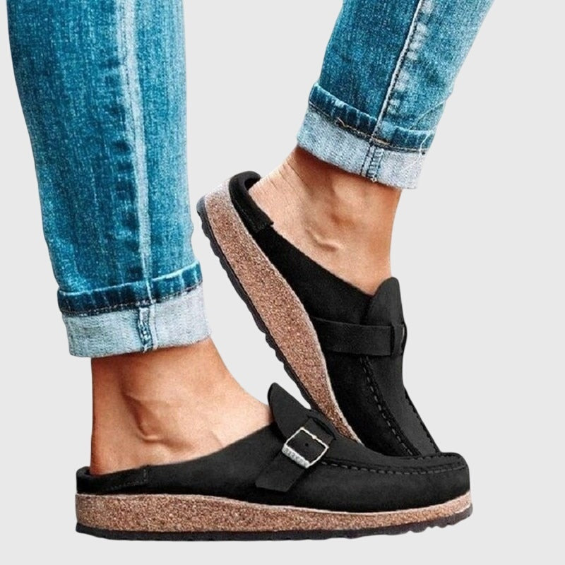 Rylee | Women's Suede Clogs Mules with Buckle Strap